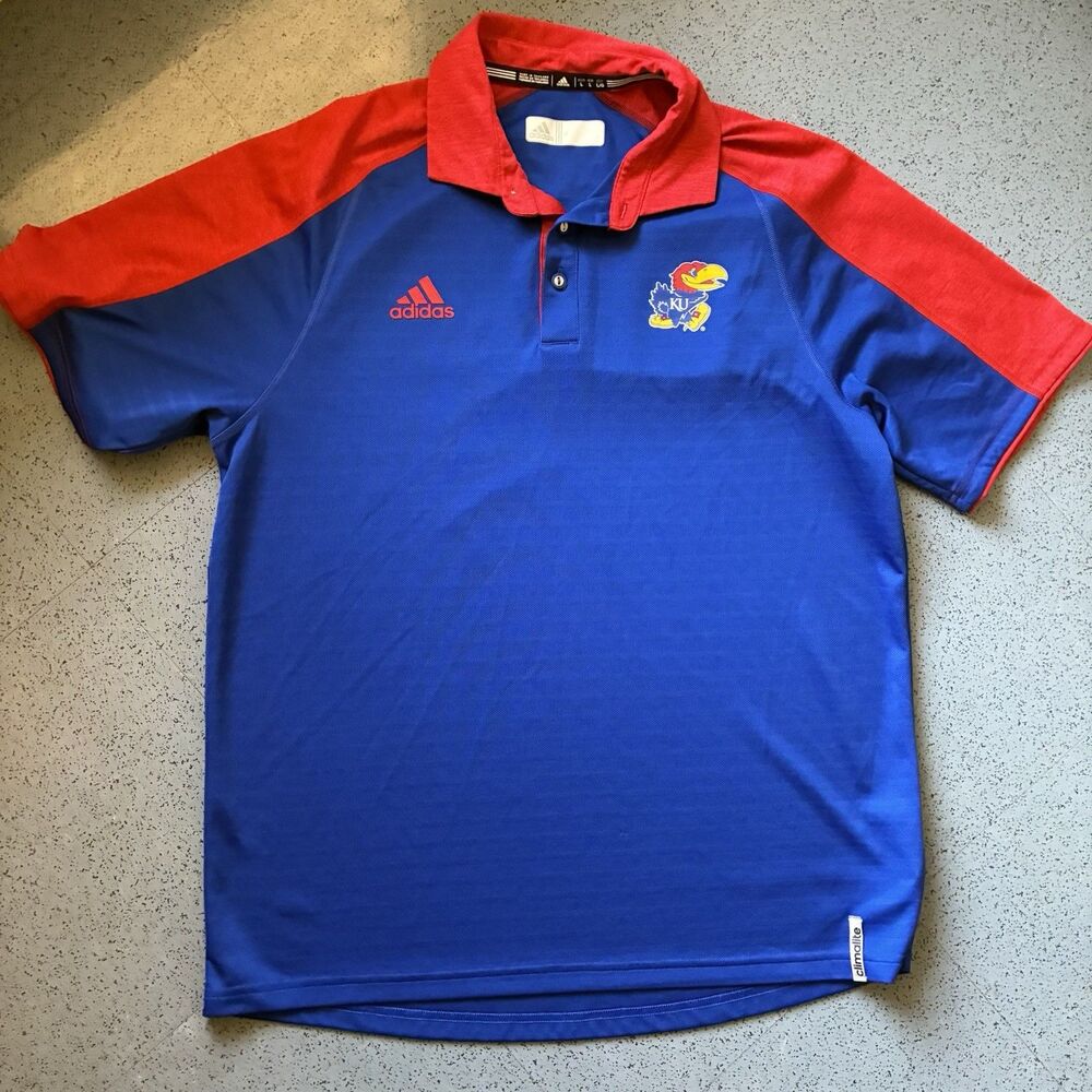 Kansas Jayhawks Shirt Mens Large Blue Adidas Climalite Golf Polo Performance